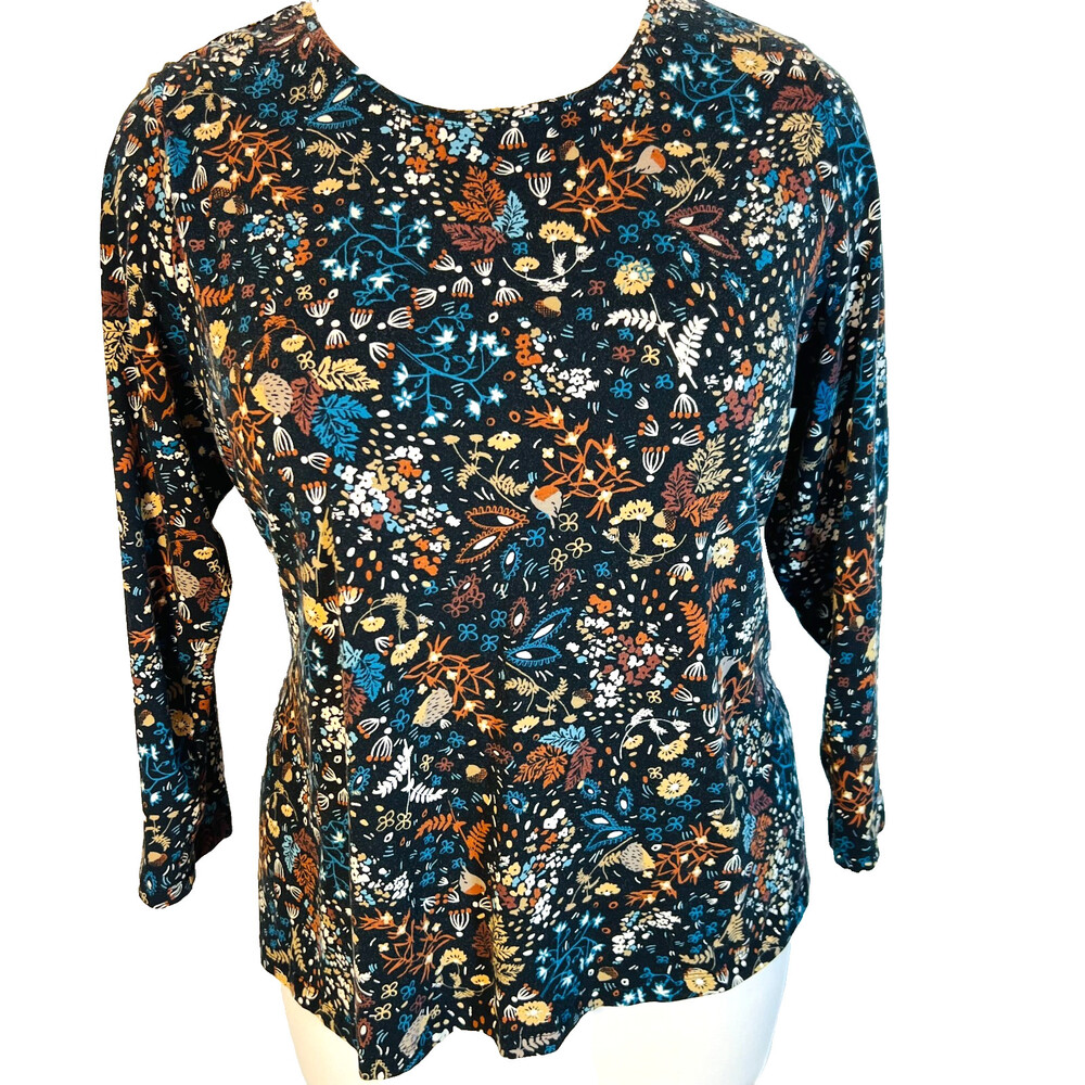 CJ Banks Top Tee Shirt Womens 2X Cottage Wildflower Long Sleeve Crew Neck